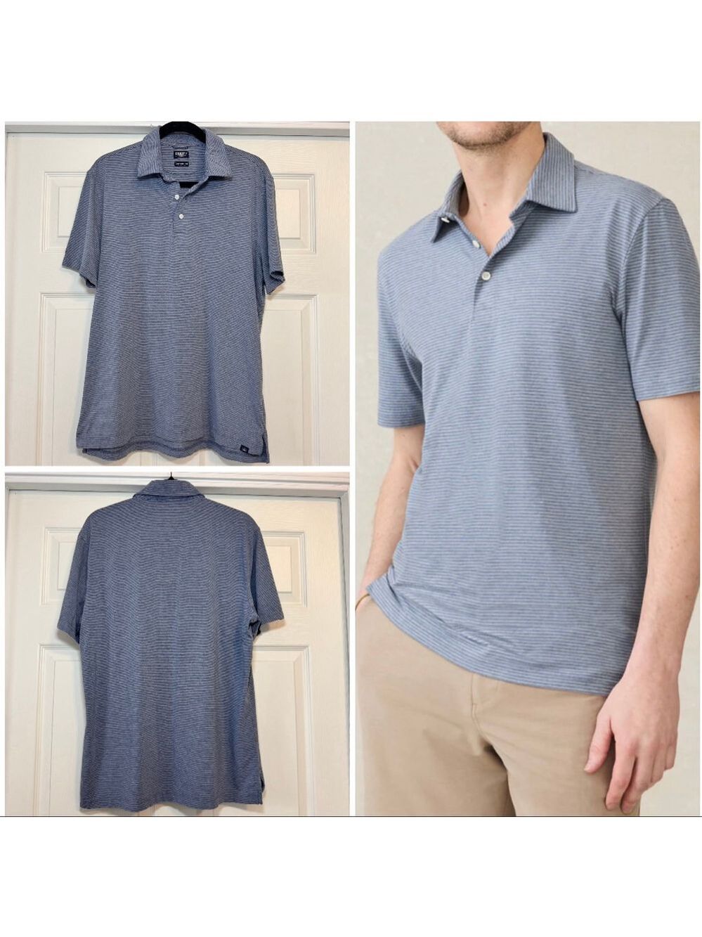 Faherty Movement Polo L in Azure Stripe Blue White
